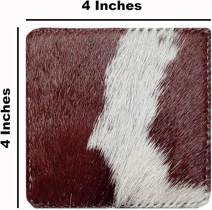 NGF Cowhide Coaster Set of 6 pcs Natural Cowhide Drink Coasters Hair On Square - Image 4