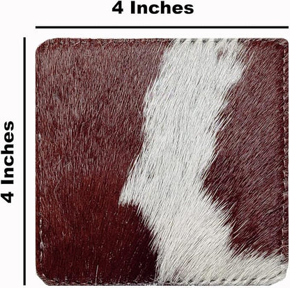 NGF Cowhide Coaster Set of 6 pcs Natural Cowhide Drink Coasters Hair On Square - Image 4