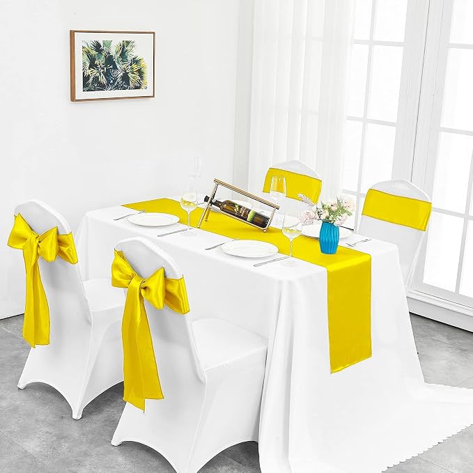 15-Pack Yellow Satin Table Runner 12 x 108 Inch Long Fuchsia Bright and Smooth - Image 5
