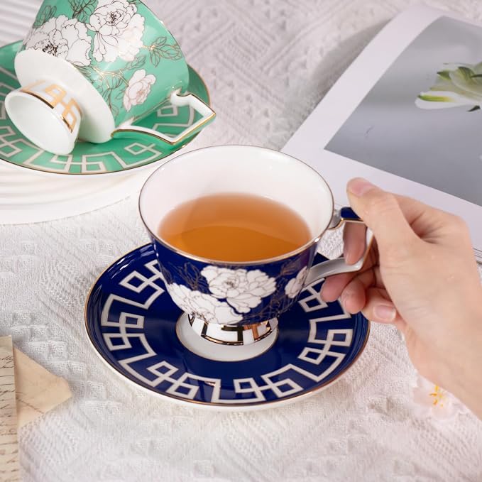 KAMMAK Ceramic Coffee Cups Saucers Set of 2, Porcelain Espresso Cups - Image 8