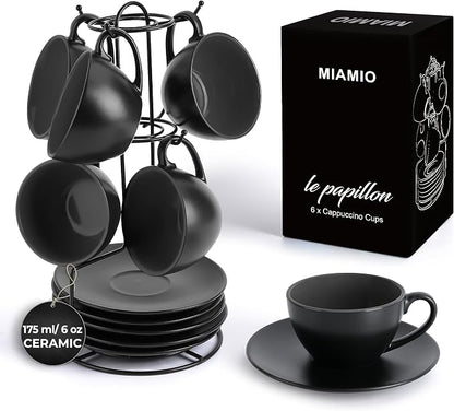 MIAMIO - Set of 6, Ceramic Stackable Cappuccino Cups Set / 6 Ounce Cappuccino by MIAMIO