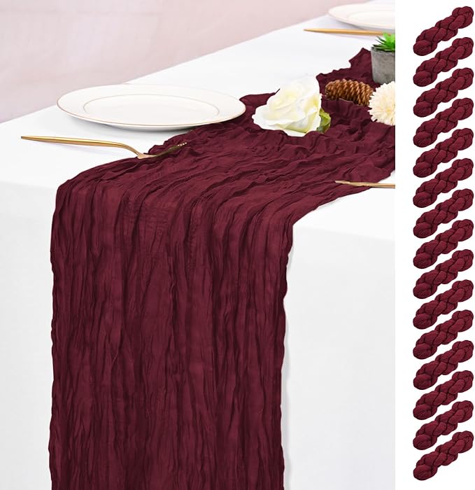 15 Pack Burgundy Table Runners 17 x 108inch Cheesecloth Table Runner Boho Gauze by Lumaycens