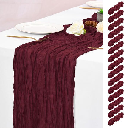 15 Pack Burgundy Table Runners 17 x 108inch Cheesecloth Table Runner Boho Gauze by Lumaycens