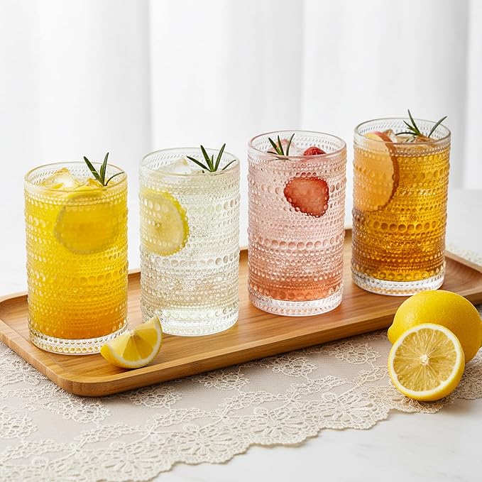 Moretoes Large 15oz Hobnail Drinking Glass Set of 12 | Clear Vintage Glassware - Image 5