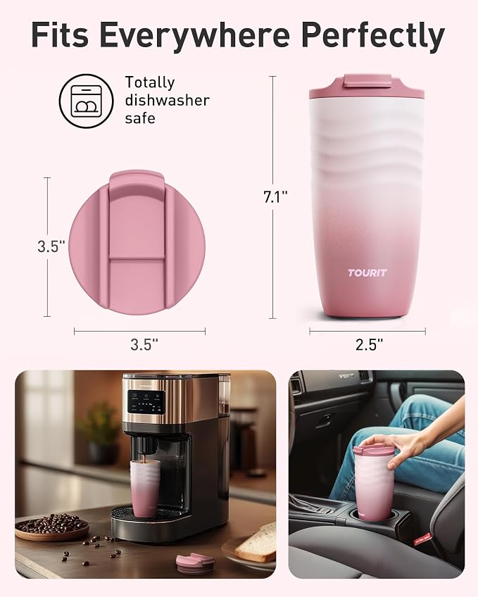 TOURIT 16 oz Insulated Travel Coffee Mug Stainless Steel Tumbler, leakproof lid - Image 6