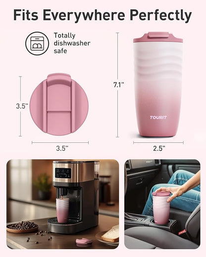 TOURIT 16 oz Insulated Travel Coffee Mug Stainless Steel Tumbler, leakproof lid - Image 6