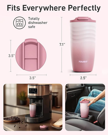 TOURIT 16 oz Travel Coffee Mug, Vacuum Insulated Stainless Steel Tumbler - Image 6