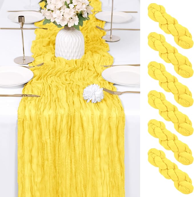 6 Pack Lemon Yellow Cheesecloth Table Runner 17x108 Inch Semi Sheer Boho Gauze by Unknown