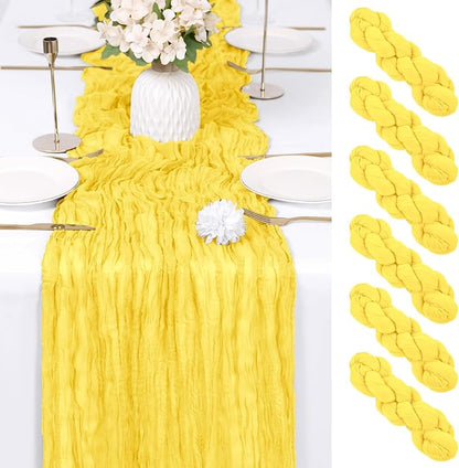 6 Pack Lemon Yellow Cheesecloth Table Runner 17x108 Inch Semi Sheer Boho Gauze by Unknown