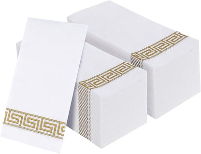 Vplus 200 PACK Guest Towels Disposable Bathroom, Decorative Bathroom Napkins, Soft and Absorbent Disposable Dinner Napkins Cloth Like for Kitchen, Parties, Weddings, Christmas Party（Gold)