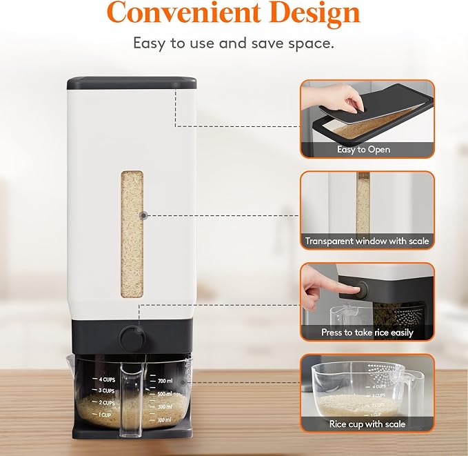 Lifewit Rice Dispenser 25 Lbs, Airtight Storage - Image 4