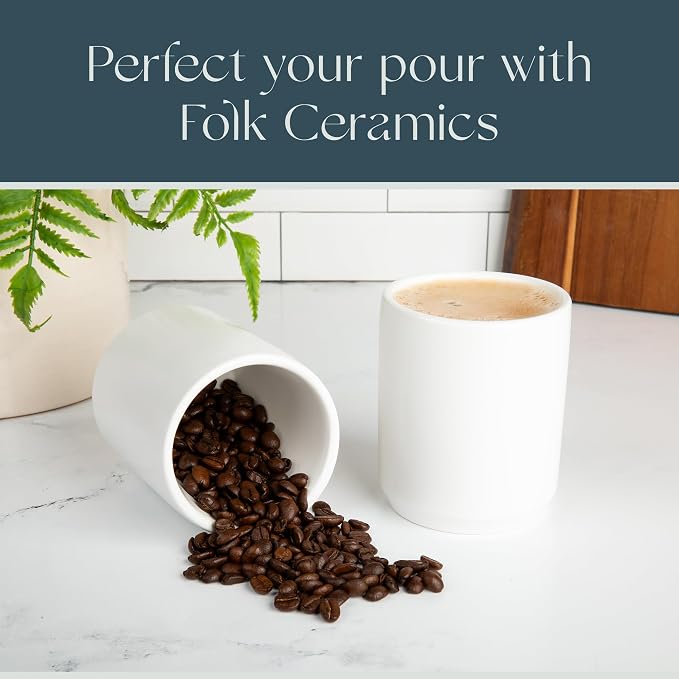 Folk Ceramics Dylan Cappuccino Cups, Whisper White, 8oz | Double Walled Ceramic - Image 7