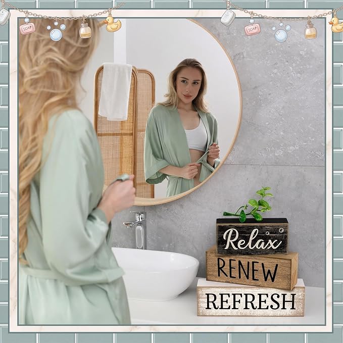 Moucuny 4 Pcs Bathroom Shelf Decor Sign Farmhouse Bathroom Decor and - Image 5