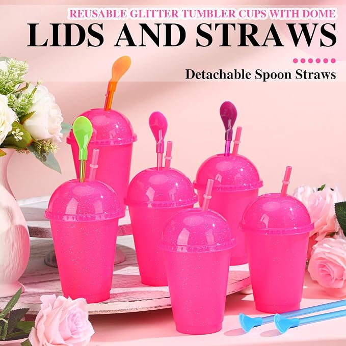 6 Set Slushie Cups with Dome Lids and Straws Detachable Spoon Straws Reusable - Image 4