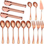 Serving Utensils, 15 Pcs Stainless Steel Large Flatware Serving Tools Kit, Included Spoons, Forks, Tongs, Slotted Spoon, Ladle, Cake Server for Catering Banquet Wedding Buffet Party, Rose Gold