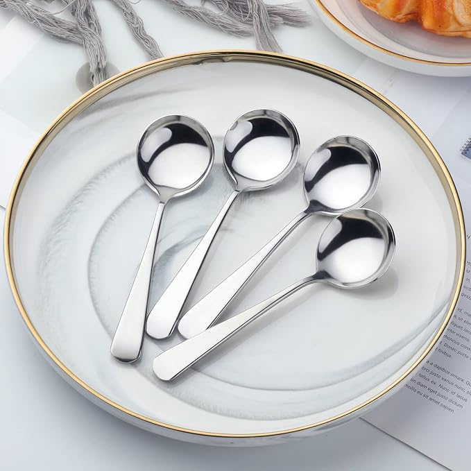 Broth Round Spoon Set, 12 Piece Reusable Stainless Steel Dinner Table Cereal - Image 3