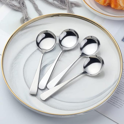 Broth Round Spoon Set, 12 Piece Reusable Stainless Steel Dinner Table Cereal - Image 3