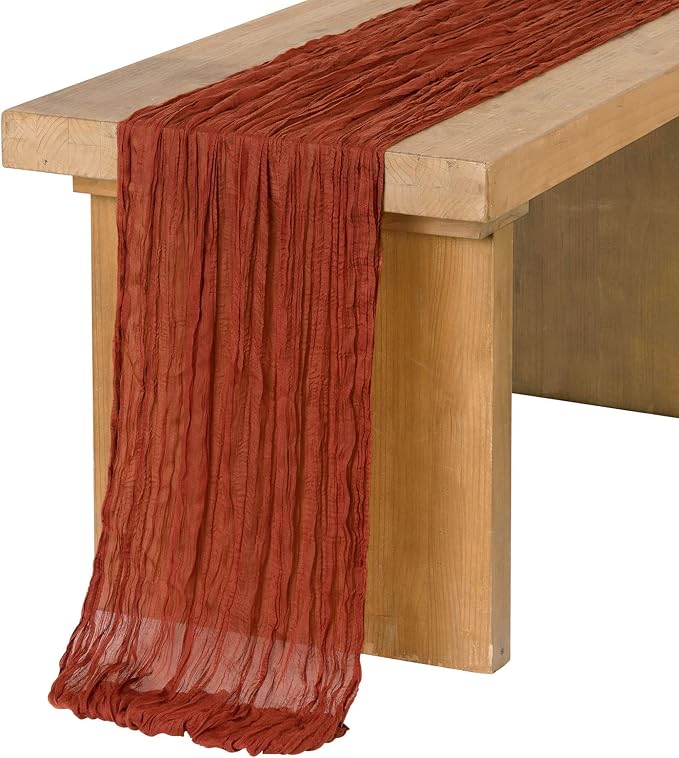 Ling's Moment Terracotta Cheesecloth Table Runner, 120 Inch, Burnt Orange | 10FT by LingsMoment