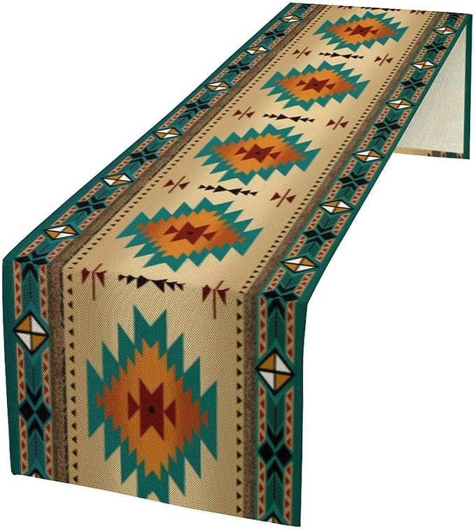 Aztec Southwest Table Runner, Ethnic Style Design Geometric Triditional Kitchen by Yearn+Jear