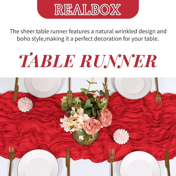 6 Pack Red Cheesecloth Table Runner 17x108 Inch Semi Sheer Boho Gauze Cheese - Image 4