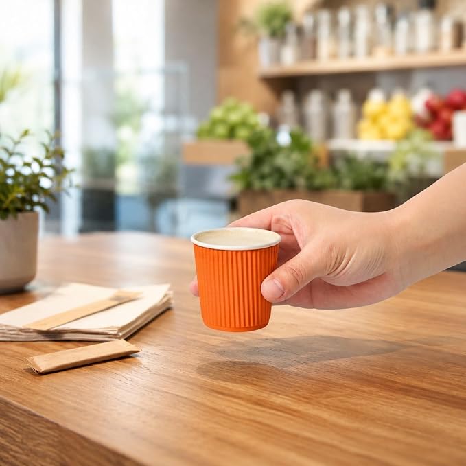 Restaurantware 4 Ounce Ripple Wall Disposable Coffee Cups, 500 Insulated Orange - Image 5