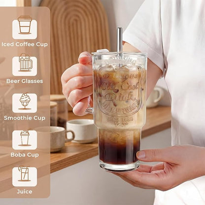 Vintage Premium Embossed Glass Cups - 18oz LeakProof Reusable - Image 4