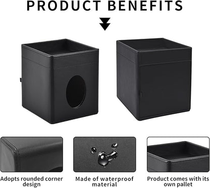 Tissue Box Cover Square Tissue Box Holder PU Leather Facial Tissues Organizer with Storage Tray for Bathroom Vanity Bedroom Office Car, Stylish Napkin Caddy Decorative Organizer (Black)