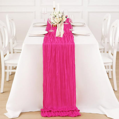 8 Pack Hot Pink Cheesecloth Table Runner 120 Inch Boho Wedding Decor | - Image 4