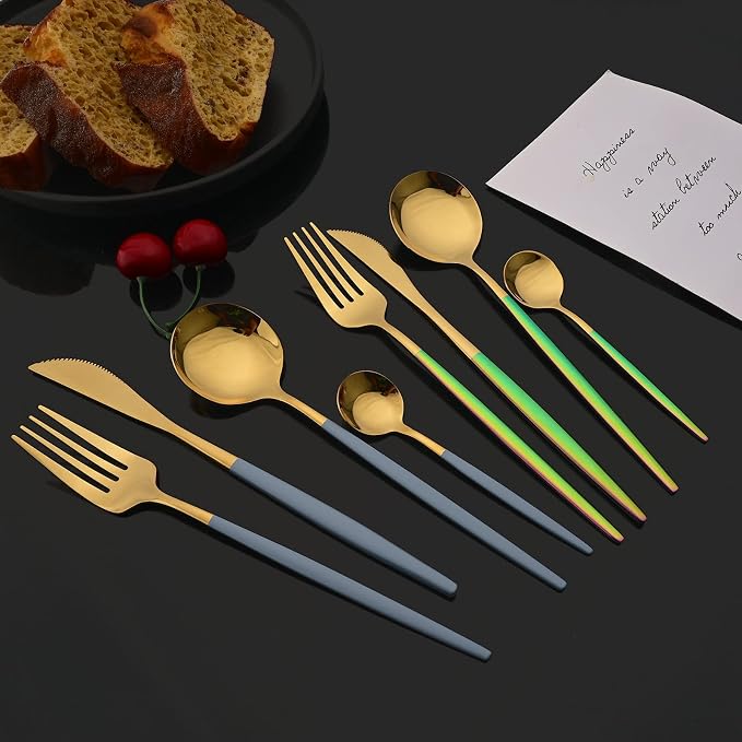JASHII Flatware Set 24 Piece, Stainless Steel Silverware Set, Macaron Small - Image 2