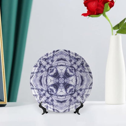 Ceramic Plates, Abstract Decorative Ceramic Plates, Modern Art Generated Resisting Twisting Fractal, 10 Inch, Household Plates Decorative, Lavender Blue Indigo