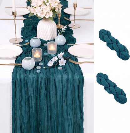 2 Pack Teal Cheesecloth Table Runner 17x108 Inch Boho Rustic Semi Sheer Gauze by Unknown