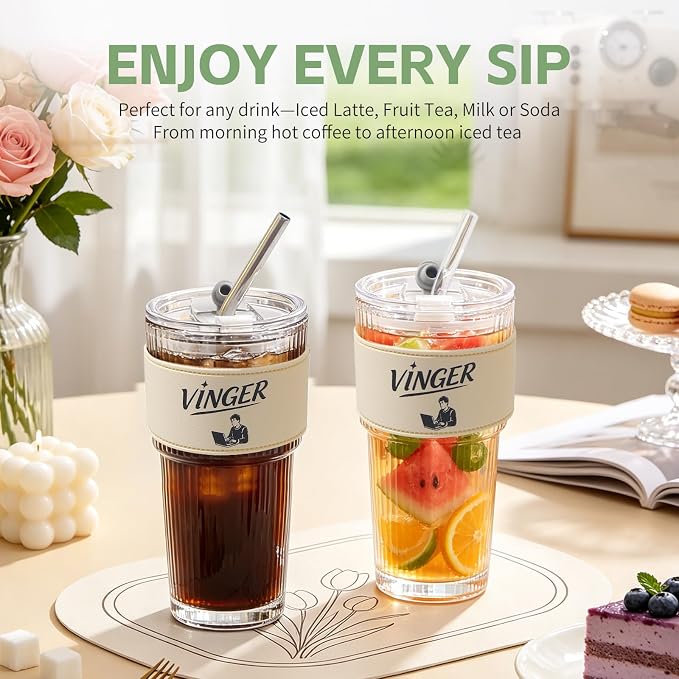 VINGER 20 oz Ribbed Glass Tumblers - Image 6