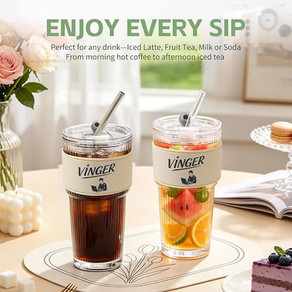 VINGER 20 oz Ribbed Glass Tumblers - Image 6