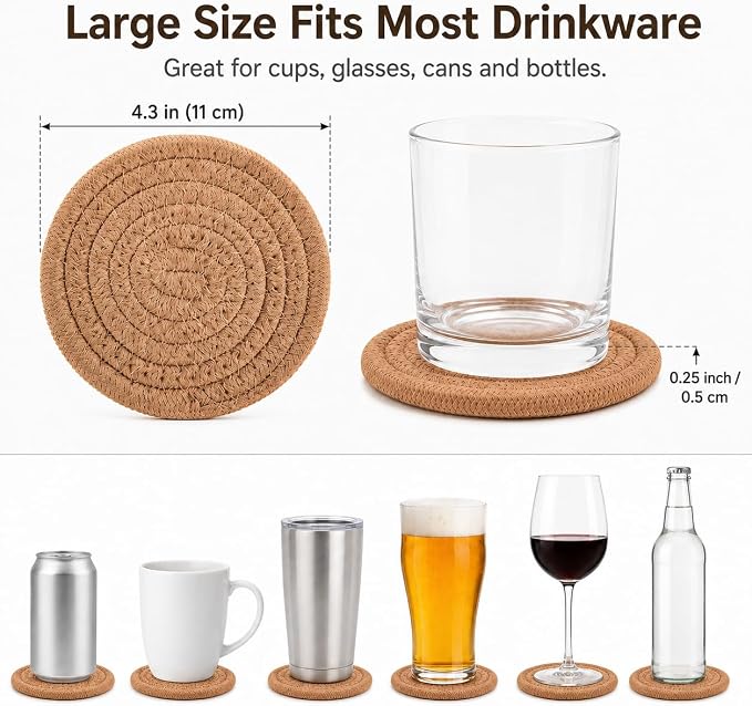ABenkle Woven Coasters for Drinks Set of 6, Boho Absorbent Drinking Coaster - Image 2