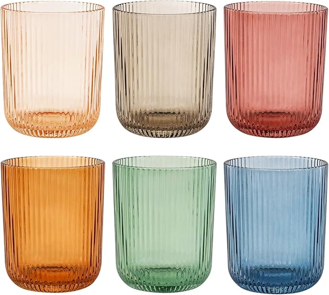 Colored Ribbed Drinking Glasses Set of 6 by Vintacicle
