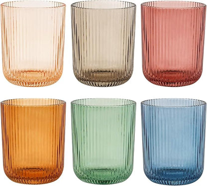 Colored Ribbed Drinking Glasses Set of 6 by Vintacicle