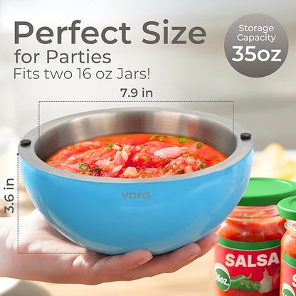 Vora 35oz Stainless Steel Dip Chiller Bowl Keep Dips, Salads, and Appetizers Perfectly Cold with a Double-Walled Ice Cavity Insulated Serving Bowl and Leak-Resistant Ice Bowl for Effortless Hosting.