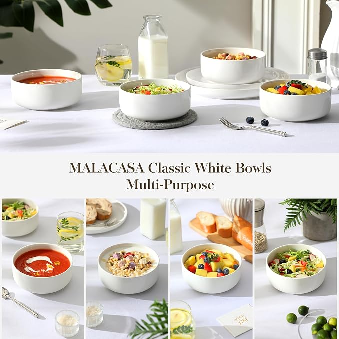 MALACASA 24 OZ Ceramic Bowls Set of 4, Dishwasher Microwave Oven Safe, Series - Image 6