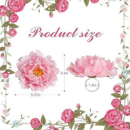 Pink Peony Napkin Rings Set of 8, Big Faux Floral Napkin Ring Buckles Holder - Image 6