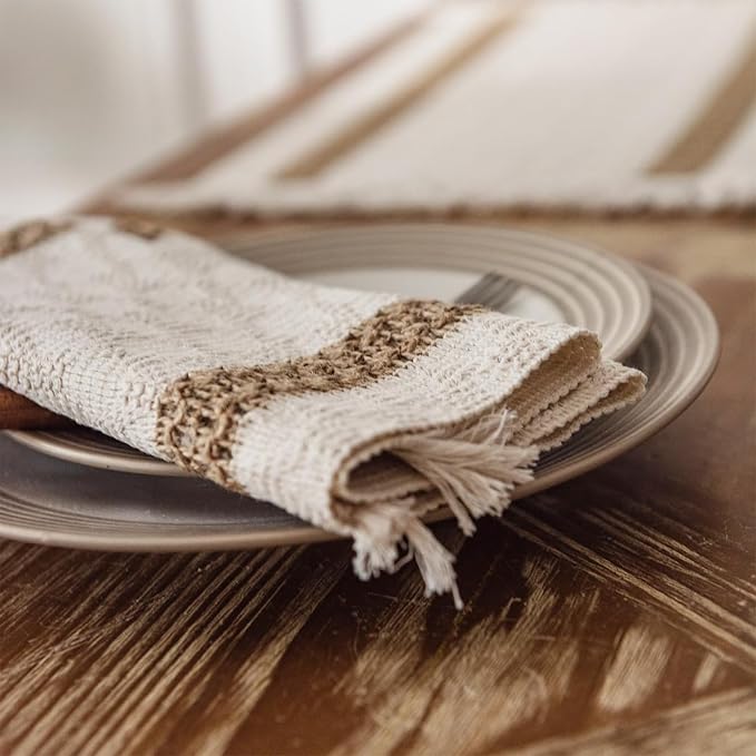 Boho Placemats Set of 4, 12x18 Inch Natural Cotton Burlap and Kitchen Woven - Image 3
