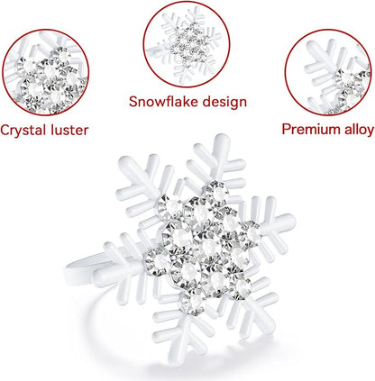 ZeeDix Set of 6 Christmas Snowflake Napkin Rings for Dinning Table Setting- White Rustic Dinner Tables Setting Decoration for Wedding Receptions, Christmas Holiday Party Dinner Parties