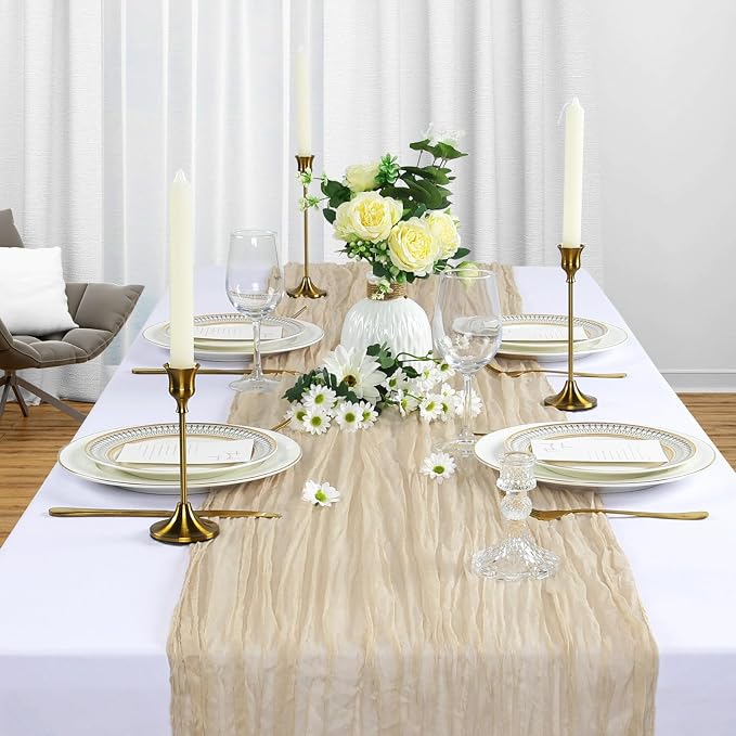12 Pack Beige Cheesecloth Table Runner 10Ft Gauze Cheese Cloth Table Runner - Image 3