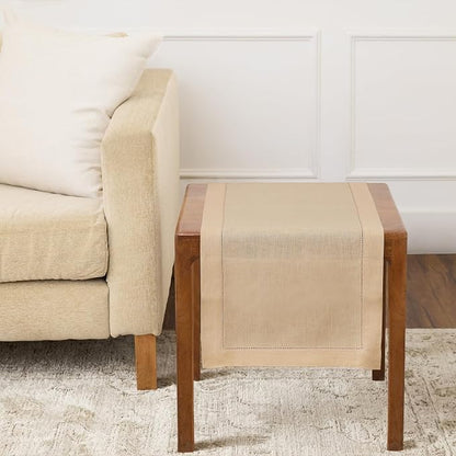 Solino Home 100% Pure Linen Dining Table Runner Beige Hemstitch, 14 x 36 in | by SolinoHome