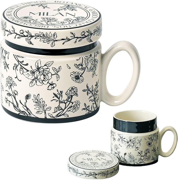 12.9oz Ceramic Coffee Mug with Lid, Flower Patterned Porcelain Mug, Ceramic Tea by HIKIWIN