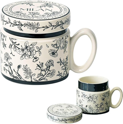 12.9oz Ceramic Coffee Mug with Lid, Flower Patterned Porcelain Mug, Ceramic Tea by HIKIWIN