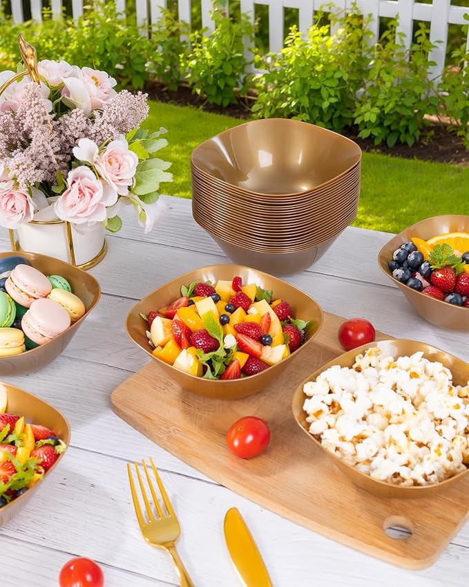 bUCLA 50Pack Gold Plastic Serving Bowls - 16oz Disposable Serving Bowls - Image 4