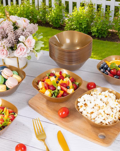 bUCLA 50Pack Gold Plastic Serving Bowls - 16oz Disposable Serving Bowls - Image 4