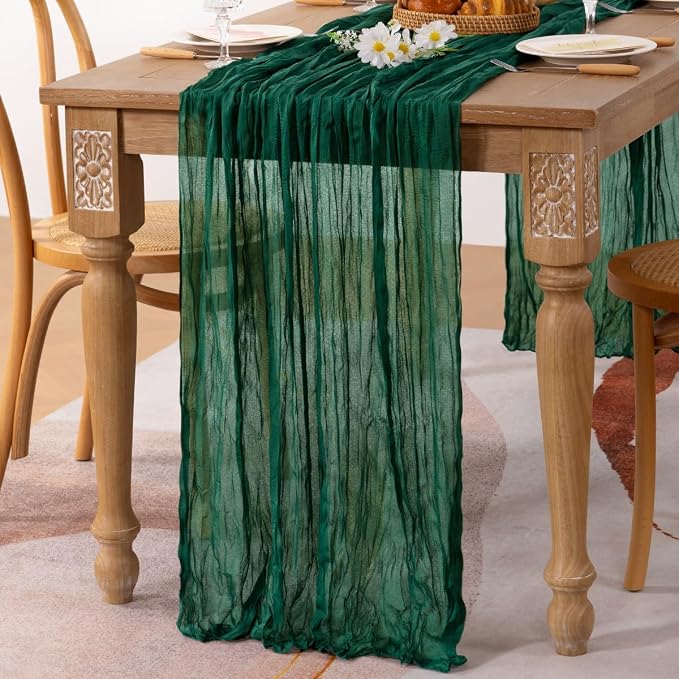 3 Pack Emerald Green Cheesecloth Table Runner 10ft Sheer Gauze Decor | - Image 6