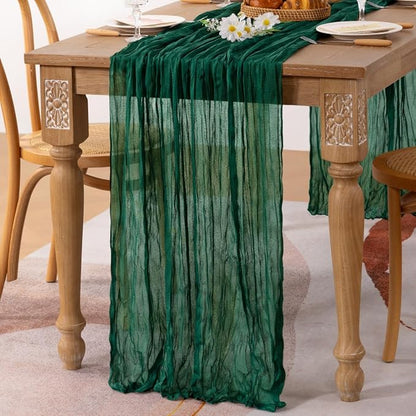 3 Pack Emerald Green Cheesecloth Table Runner 10ft Sheer Gauze Decor | - Image 6