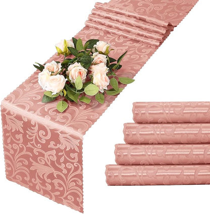 MILVOWOC Rose Gold Satin Table Runner, 4 Pack, 12 x 72 Inch | Jacquard Damask by MILVOWOC
